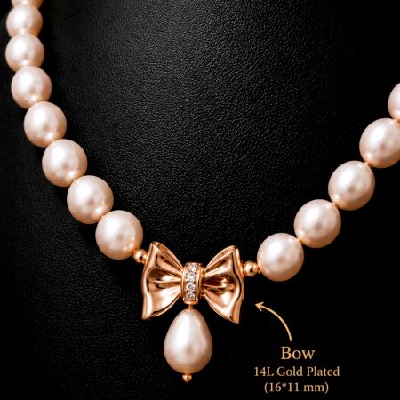 Handcrafted Peach Pearl Bow Pendant Necklace